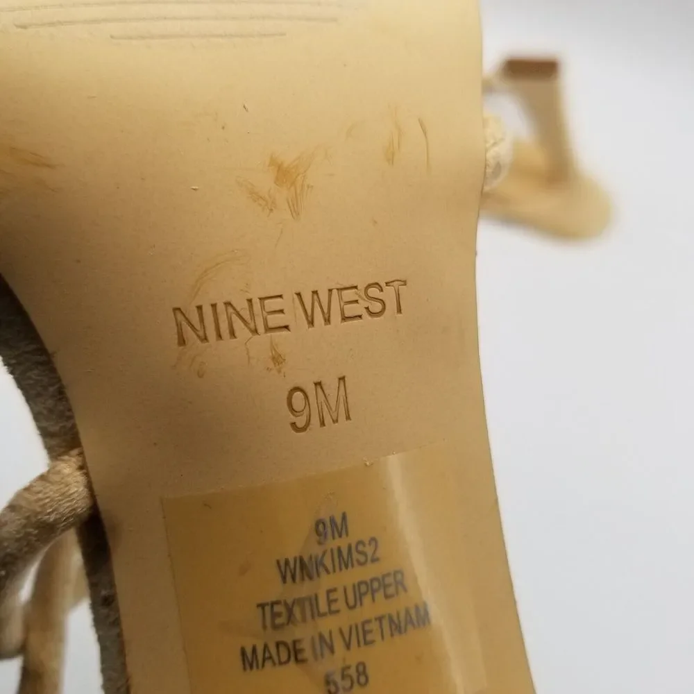 Nine‎ West Women Kims 2 Heeled Slide Sandals size 9 Beige Strappy